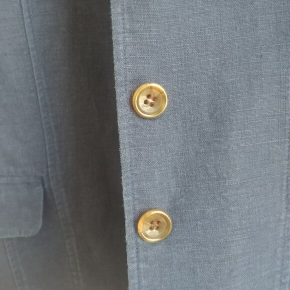 Liz Claiborne 100% linen lined blue blazer jacket 10 cropped bracelet sleeve - Picture 8 of 16